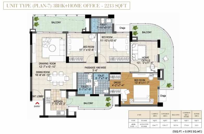 bptp terra 37d 3bhk home office 2213 sq.ft